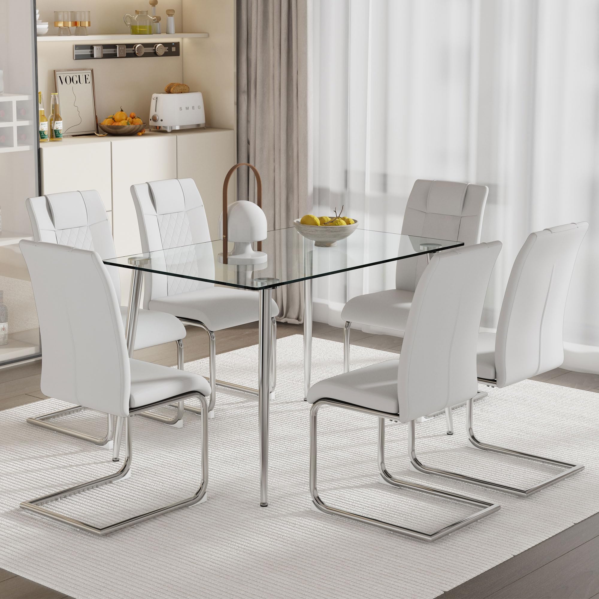 Amazon.com - FFIKK Modern Glass Dining Table Set for 6,51